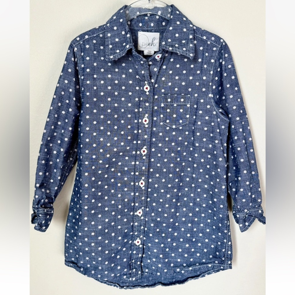 PEEK Little Girls Polka Dot Denim Shirt Small 4 5 Button Up Preppy Nordstrom EU